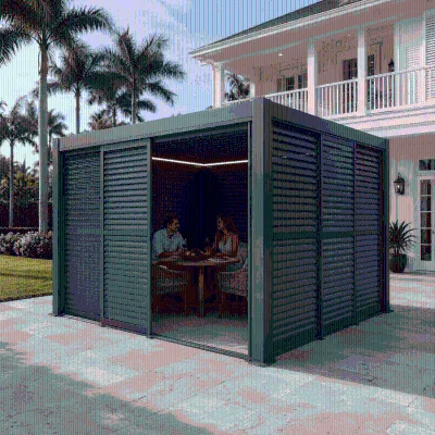 Quick Install Pre Drilled Sliding Louver Door Smooth Roller Track Outdoor Patio Enclosure Powder Coated