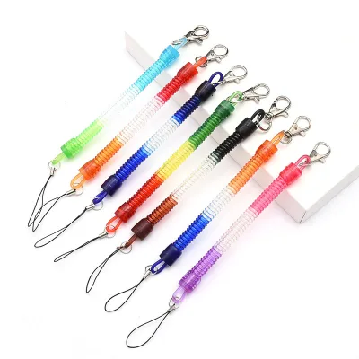 Color Coil Cord Lanyard Spring Elastic Safety Fishing Rope Coil Keychain for Fishing Tackle Spiral Keychain Wrist Leash Retain