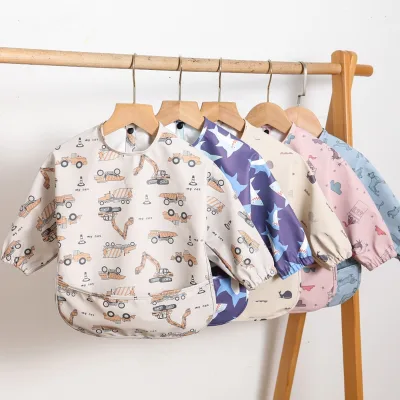 Angel Wings AW-47 Eco-friendly Newborn Infant Full Sleeve Baby Bib Button Closure Printed PU Material Wholesale Custom