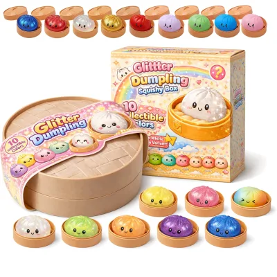 TPR Dumpling Squishy Random Glitter Dumpling Stress Relief Squishy Dumplings with Steamed Box Soft Squeeze Toy for Stress Relief