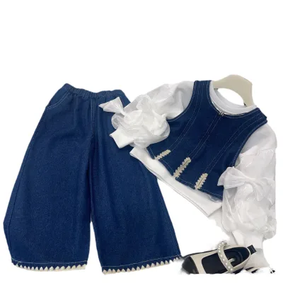 Girls Clothing Sets Jeans Three-piece Suit Autumn New Toddler Girls Clothing Sets Children Wide-leg Pants Baby Girl Clothes Set