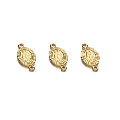 Stainless Steel Retro Religious Elements Jesus Double Hole Oval Figure Hanging Pendant for Jewelry Making DIY Charms