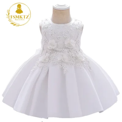 2022 Wholesale Christening Baptism Gown Flower Embroidery Baby Dresses 2 Year Girl