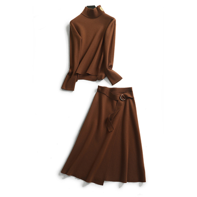 Custom Winter Womens Knitwear Two Piece Suits Knitwear Set Pullover Fancy Knitted Two Piece Skirt and Top Set