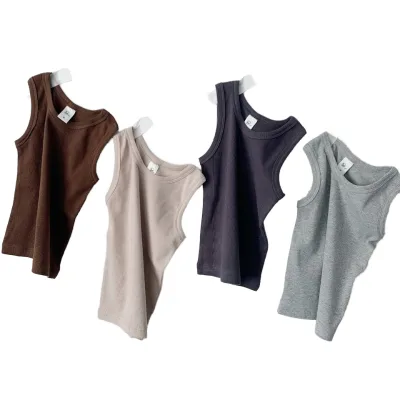 2025 Spring and Summer New Morandi Color High Elastic Rib Vest for Boys and Girls Parent-child Clothing