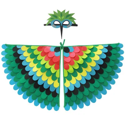 Children's Bird Wings Costume for Age 3 - 8 Years, Bird Owl and Peacock Mask Owl Dress Up, Boys Girls Felt Eyes Mask and Wings