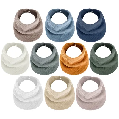 Eco 100% Cotton 30cm Saliva Towel Muslin Organic Cotton Baby Drool Bibs Multi Use Crepe Button Baby Cotton Bib
