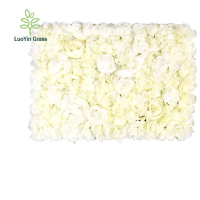 Artificial Flower Wall Background, Flower Wall Panel 3D -24X16-inch-used for Wedding Decoration (White)