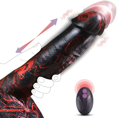 Realistic Thrusting Dildo Sex Toys 9.5inch Thick Dildo Vibrator 9.5inch Black and Red Striped