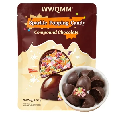 Safe Pop Rock Filled Compound Chocolate Snack Silky Cocoa Shell Custom Printed Stand Pouch Indoor Outdoor Holiday Party