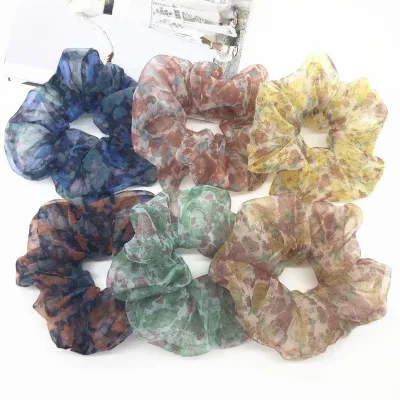New Design Custom Print Fashion Large Silk Scrunchie Organza Hair Scrunchies