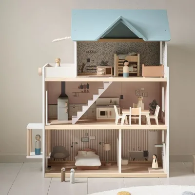 Wooden Toy Friend Home Toy City House for Dolls with Furniture for Girls Door House Pretend House KB0240