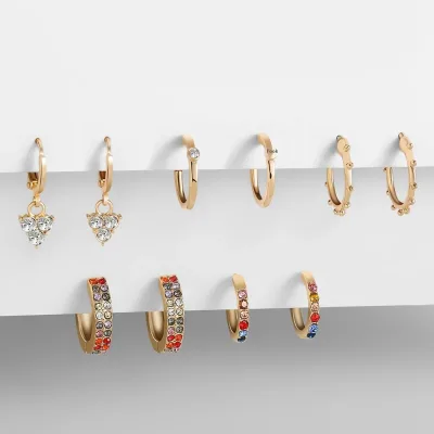 5 Pair Gold Plated Geometric Small Hoop Earrings Set Women's Huggie Wedding Bijoux Brincos CZ Zircon Pearl Made Alloy Jewelry