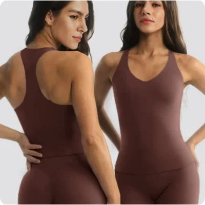 Womens Adult Tight-Fitting Sweat-Absorbing Quick-Drying Yoga Vest Y-Back Built-In Cup Highly Elastic Sports Tank