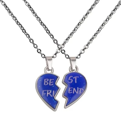 Couple Angel Wings Necklace with Link Chain Warm Mood Color Changing Best Friend Stainless Steel Gold Heart Pattern Trendy Style