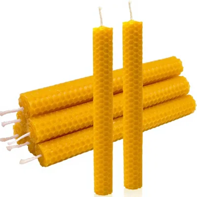 Natural Beeswax Honeycomb Rolled Candles Set 6 8 Inch Yellow Candle Room Dinner Decor Study Housewarming Gift 4-5 Hour