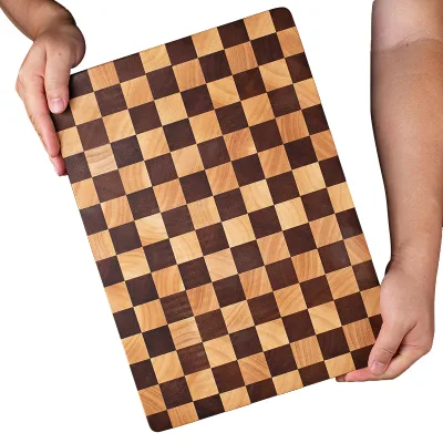 Tailai Premium End Grain Checkered Acacia Rubber Wood Cutting Board Eco-Friendly Durable Kitchen Chopping Block Custom Logo Box