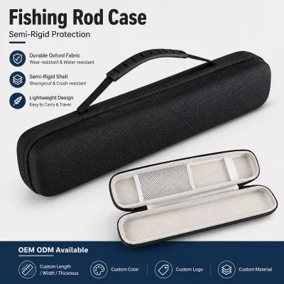 OEM Custom Portable Fishing Tackle Box Tool Storage Package EVA Hard Shell Short Fishing Rod Bag Case