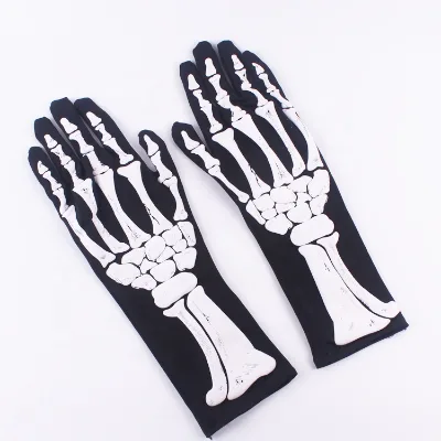 Fashion Halloween Cosplay Long Gloves Hand Bone Printing Skeleton Men's Gloves