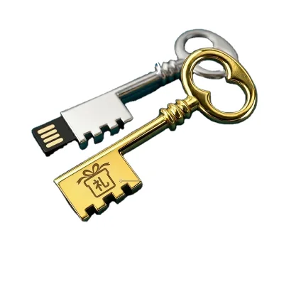 Source Factory Vintage Metal Key-shaped USB 2.0 Flash Drive Laser-engraved Custom Engraving Real Estate Handover Promotional
