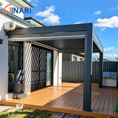 Aluminum Alloy Louvered Pavilion Outdoor Garden Gazebo with Retractable Roof Waterproof Sun Shade Villa Patio Factory Direct