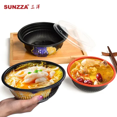 Sunzza Microwaveable PP Round Disposable Hot Food Soup Bowl Plastic Blister Salad Bowl clear Lid Takeout Food Container