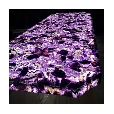 Natural Luxury Stone Purple Gemstone Slab Vanity Top Amethyst Countertop for Kitchen
