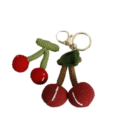 Handmade Crochet Cherry Keychain Cute Knitted Fruit Bag Pendant Woven Key Ring Gift Ornament