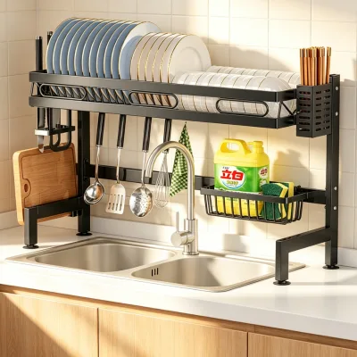 Factory Supplier Kitchen Over Sink Dish Drying Rack Dish Cabinet Organizer With Drainboard Round Dish Drainer