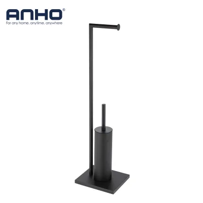 Floor-Standing Toilet Brush and Paper Roll Towel Holder