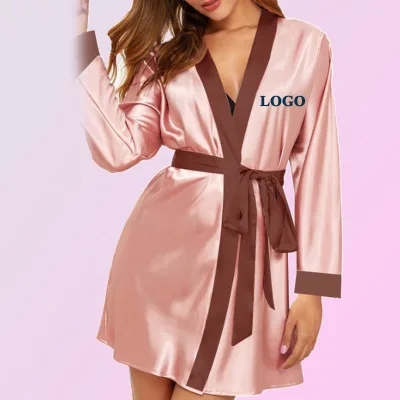 High Quality Custom logo Women's Satin Sleepwear Sexy Imitated Silk Nightgown Bathrobe Home Clothes Pajamas Spa Beauty Salon