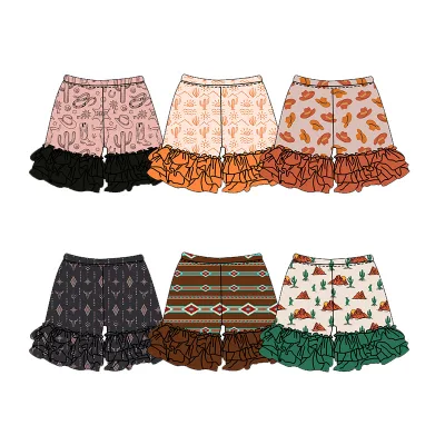 Newborn Baby Girls Casual Shorts Breathable Western Prints Plus Size Mid Waist Sweet Style Ruffle Design Kids Shorts