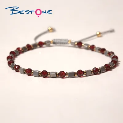 Bestone Custom Healing Crystal Natural Stone Beaded Garnet Adjustable Bracelet