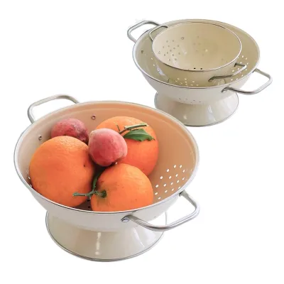 Stability Retro Twin Handle 1 3 5 Quart Steel Kitchen Bowl Set Deep Pasta Fruit Vegetable Strainer Colander Strainer Rinsing