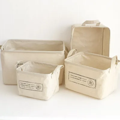 Desktop Cotton Linen Small Storage Box Multi Cosmetics Foldable Fabric Storage Basket With Handles