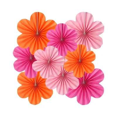 9Pcs Party Paper Flowers, Floral Backdrop Paper Fans Hanging Ornaments
