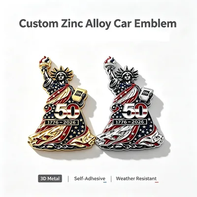 Custom Statue of Liberty Zinc Alloy Car Emblem USA 250th Anniversary 3D Metal Self-Adhesive Vehicle Badge