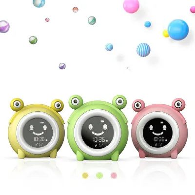 2024 New Trend DC 5V USB 5 Colors LED Night Lamp Music Alarm Clock for Kids Thermometer Frog Children Sleep Trainer Clock