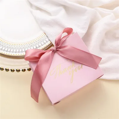 New European-style Rustic Paper-made Wedding Candy Box Thank You Design Suitable for Holding Cigarettes; Pink-printed Gift