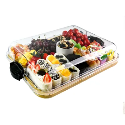 New Charcuterie Snacks Single Compartment Bamboo Cutting Board with Clear Locking Lid and Black Handles