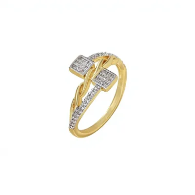 Copper 18k Gold-plated Square Color-block Braided Ring Cubic Zirconia Inlay Full Pave Instagram Style Resistant Fading Versatile