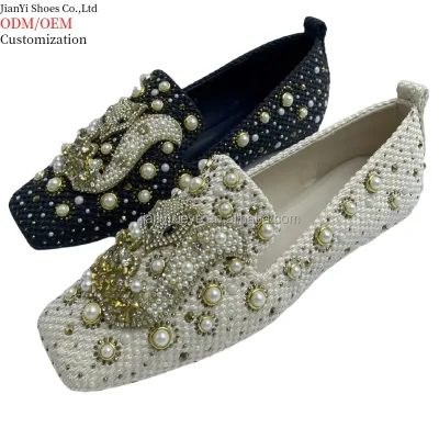 Customized Logo Women's Elegant Casual Flat Shoes Square Toe Luxury Fashion Rhinestones Comfortable Soft Spring Summer Slip-On