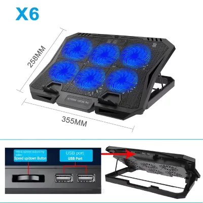 Popular 2 USB Ports Notebook Stand 6 Fans 5 Fans 4 Fans 2 Fans 1 Fan 7 Level Angle Height Adjustable Laptop Cooling Pad