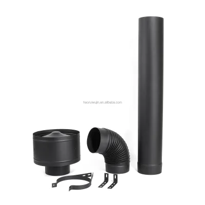 Wood-Burning Carbon Steel Fireplace Accessories Kit for Stove with Chimney Pipe Heat Guard Rain Hat Pie Tee