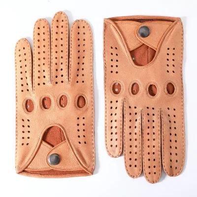 Men's Brown Deerskin Leather Driving Gloves Fashionable for Outdoor Daily Travel Use