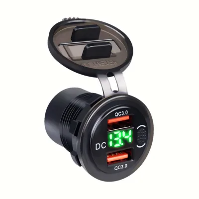Dual USB+QC3.0 With Key Switch Car Charger Waterproof Modified Vehicle Charger