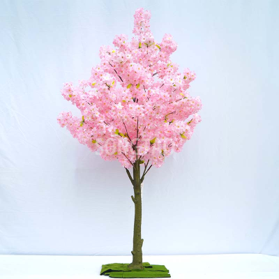 Home Decoration Pink Cherry Blossom Artificial Flower Bonsai Pot Plastic Wedding Occasion Cherry Tree