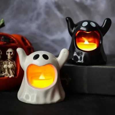 Halloween LED Candle Decorations Horror Props Ghost LED Electronic Candle Light Black and White Ghost Light