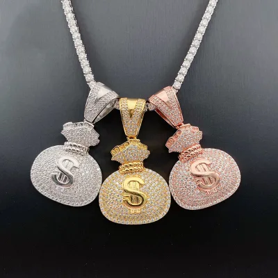 Custom Hip Hop Dollar Money Bag Pendant Gold Plated S925 Silver Iced Out Moissanite Charm for Men Women Bulk