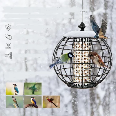 Hanging Bird Feeder Cage Shaped Metal Bird Feeder for Wild Bird Feeder for Garden Balcony Black